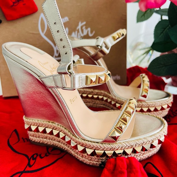 Christian Louboutin New in Box Gold Wedge Sandals Rare Sold out - Picture 4 of 9